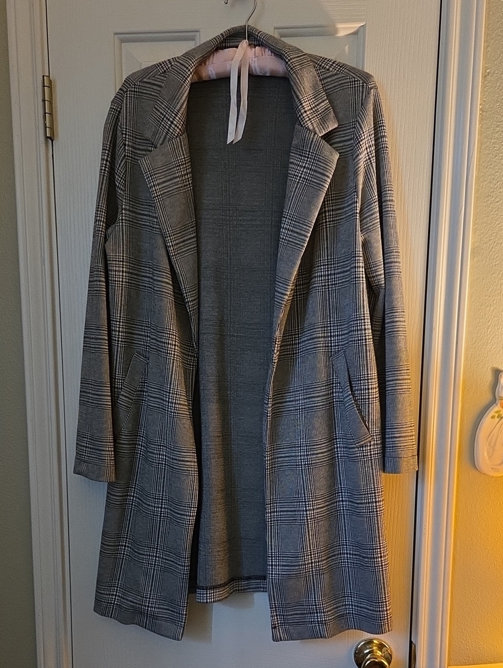 black and white plaid trench blazer
